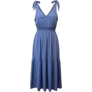 RUSTTYDUSTTY Dress Women's XL Boho Tie Shoulder Tiered Maxi Blue Viscose NWT